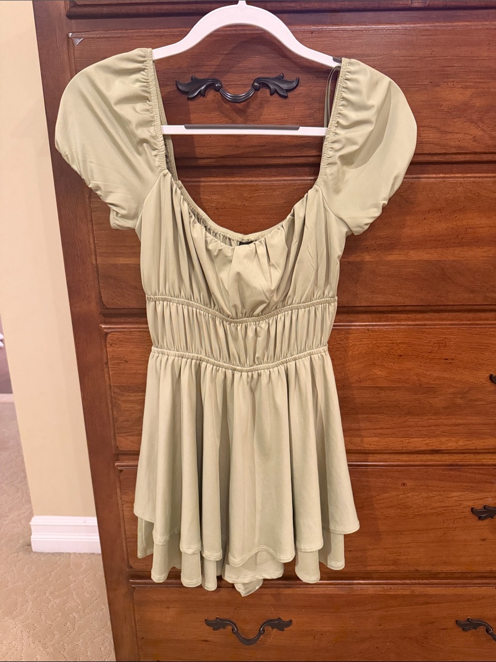 Windsor Light Sage Green Puff Sleeve Mini Dress
